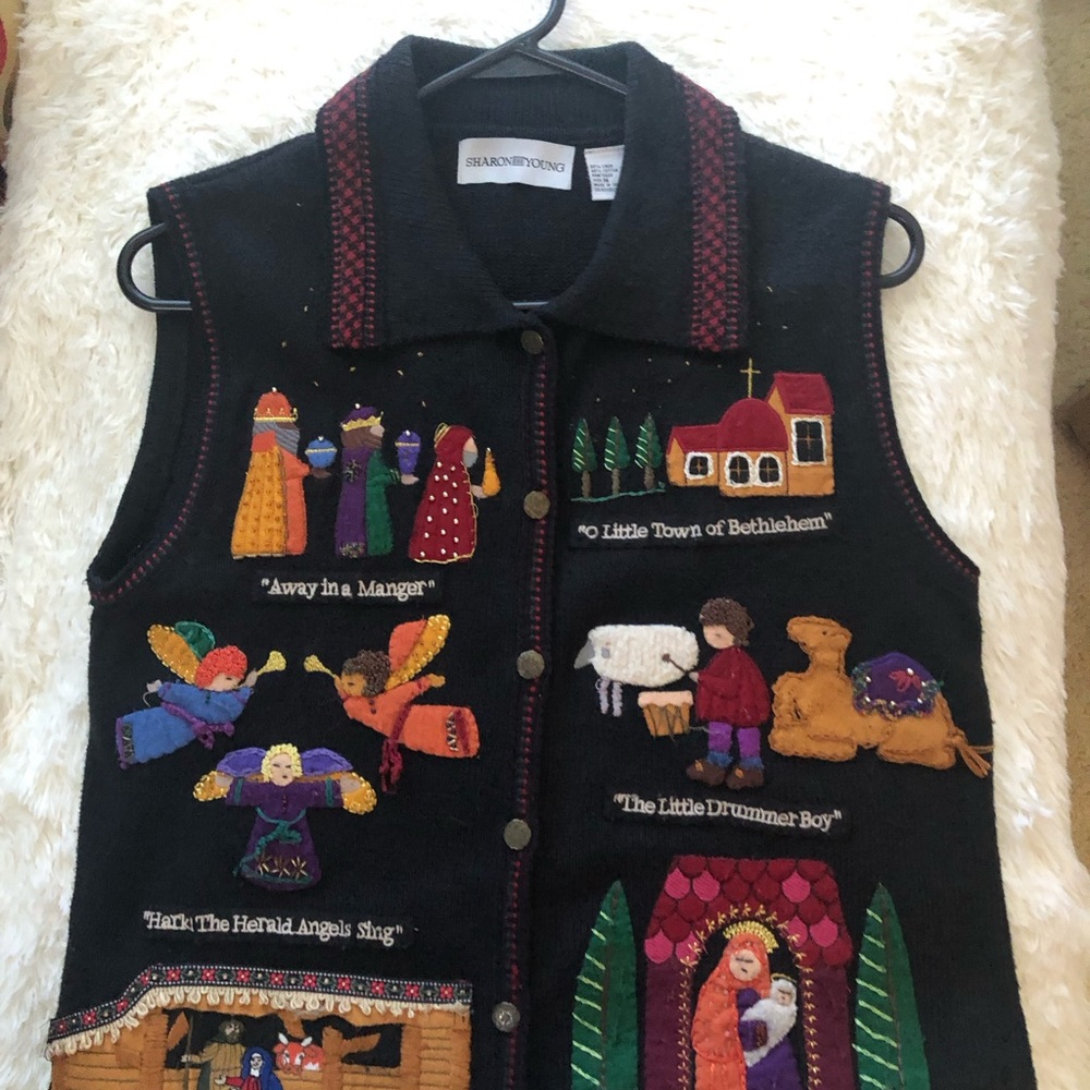 Black Embroidered Christmas Vest